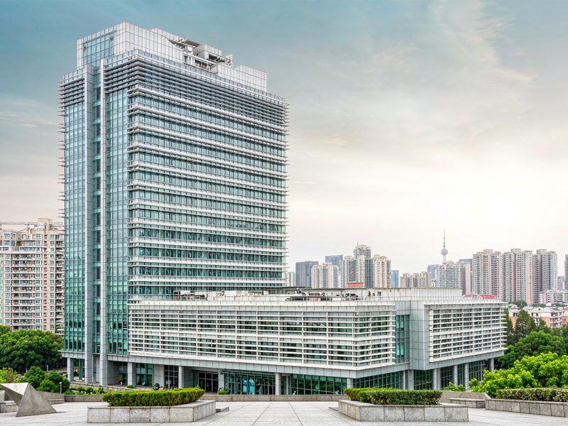 Illustrative image of a modern hospital building in Shanghai, China